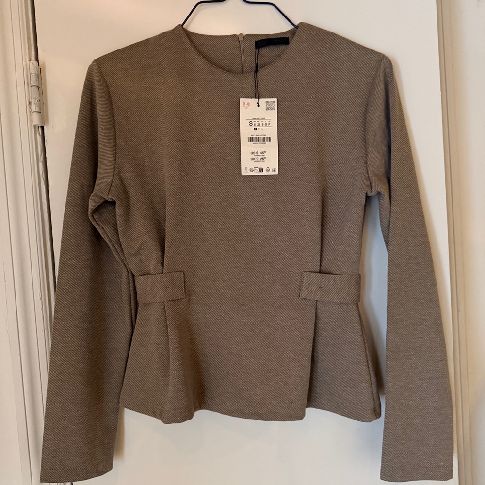 ZARA NWT CINCHED TWILL TOP in MINK brand new